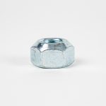Close-up product image of a zinc-plated trailer wheel nut with a hexagonal design, shown against a white background. The durable wheel nut is designed for secure wheel mounting and reliable trailer performance.