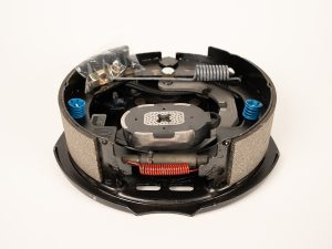 Dexter brake assembly K23-027-00 for trailer axle brake systems, designed to provide reliable stopping power and consistent braking performance for safe towing applications.