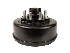 Lippert 12-1/4 inch threaded brake hub assembly for 8K axles with 8 on 6-1/2 inch bolt pattern and 5/8 inch wheel studs isolated on white background