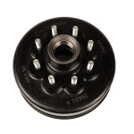 Lippert 12-1/4 inch threaded brake hub assembly for 8K axles with 8 on 6-1/2 inch bolt pattern and 5/8 inch wheel studs isolated on white background