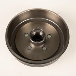 Trailer brake hub and drum kit for 3.5K to 7K axles with 5-lug or 8-lug pattern and 1/2 inch to 9/16 inch wheel studs displayed on white background