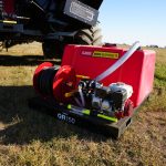 150 gallon fire suppression skid with hydraulic pump, mounted tank system designed for quick-response fire control and easy transport on trucks or trailers.