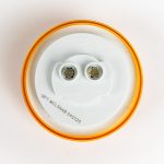 Back of Amber (Yellow) 2 inch Round 3-LED Grommet Mount Marker Light. Shows 2-prong PL-10 plug for easy installation.