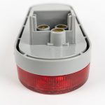 Bottom of Red 6 inch Oval 10-LED Grommet Mount Tail Light. Showing access for 3-wire electrical connection.