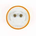 Back of Amber (yellow) 2 inch Round Clearance Light showing pre-greased plug-in for 2-prong electrical wiring.