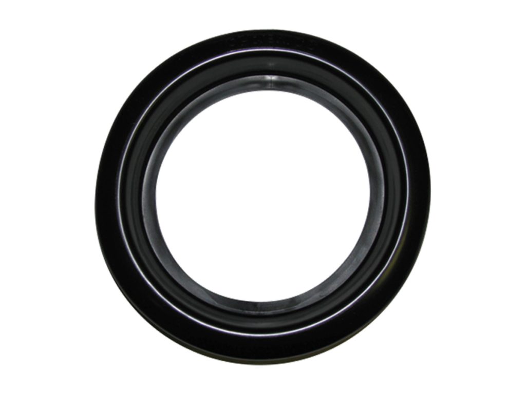 Direct front view of Optronics A55PB 2.5-inch round black rubber trailer clearance marker light mounting grommet showing embossed Optronics branding.