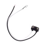 Direct view of Optronics A46PB 2-wire plug-in trailer marker light pigtail harness with dual pin connector, stripped lead, and ground ring terminal.
