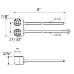 Direct view of Optronics A46PB 2-wire plug-in trailer marker light pigtail harness with dual pin connector, stripped lead, and ground ring terminal.