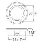 Direct front view of Optronics A57PB 2.5-inch round black rubber trailer clearance marker light open-back mounting grommet stamped 55206-1.