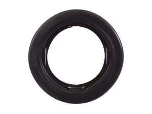 Direct front view of Optronics A57PB 2.5-inch round black rubber trailer clearance marker light open-back mounting grommet stamped 55206-1.