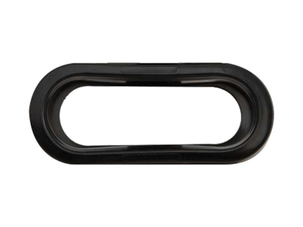 Direct front view of Optronics A70PB 6-inch oval black rubber trailer light mounting grommet.