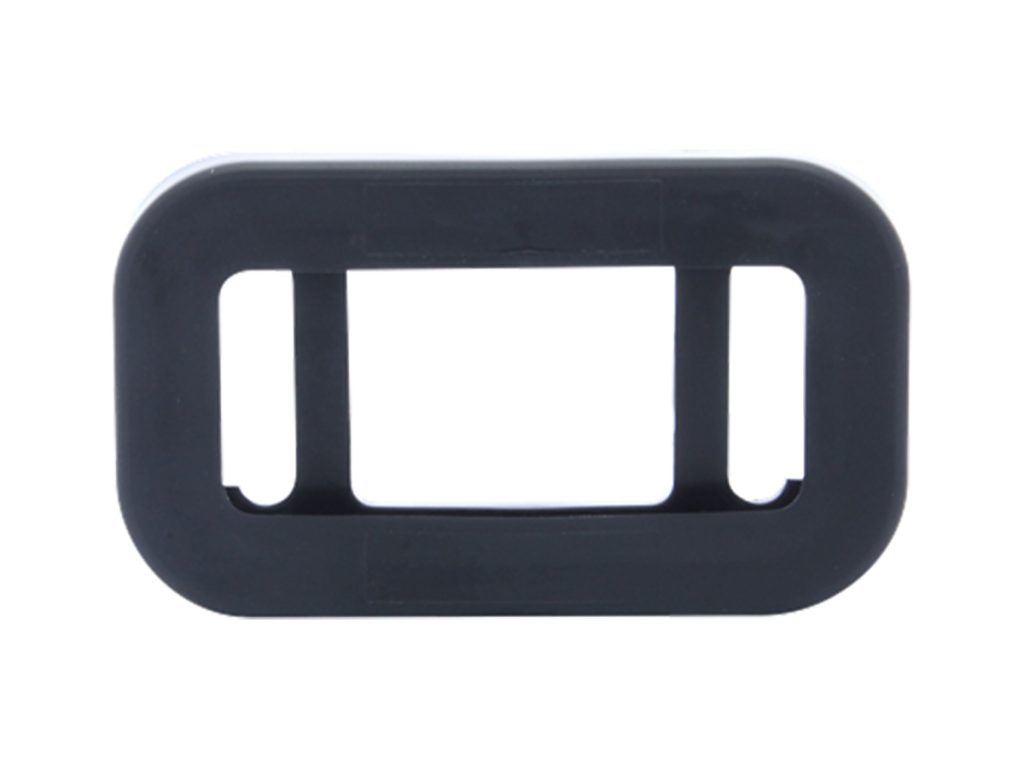 Direct front view of a black rectangular rubber mounting grommet for trailer clearance and side marker lights.