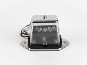 Rectangle 5-LED License Plate Light, showing clear housing, lens, & 5 white light emitting diodes.