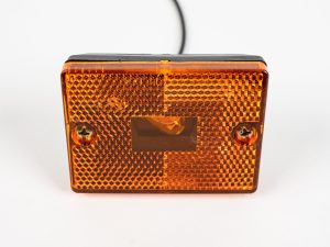 Amber Rectangle Stud Mounted Marker Light MC36AB, showing incandescent bulb, 2-screw lens and single power wire. Mounts on trailer as side marker or clearance light.