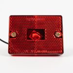 Red Rectangle Stud Mounted Marker Light MC36RB, showing incandescent bulb, 2-screw lens and single power wire. Mounts on trailer as side marker or clearance light.