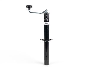 Black Diamond 2,000 lbs A-frame trailer jack with top-wind handle and triangular bolt-on mounting plate on a white background.