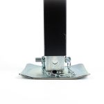 RAM heavy-duty square drop-leg trailer jack with top-wind handle, black powder-coated outer tube, zinc-plated footplate, and quick-release drop-leg pin on a chain against a white background.