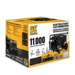 BE11000 AVR commercial portable generator with 11,000W electric start, heavy-duty steel frame, and wheel kit on a plain white background.