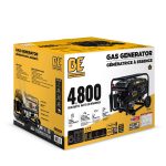 BE4800 commercial portable 4800W generator featuring a steel roll cage frame, wheel kit, folding handle, and intuitive control panel on a plain white background.