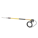 BE Power Equipment 24-foot yellow fiberglass telescoping pressure washer extension wand featuring heavy-duty lever locks, an inline trigger gun,