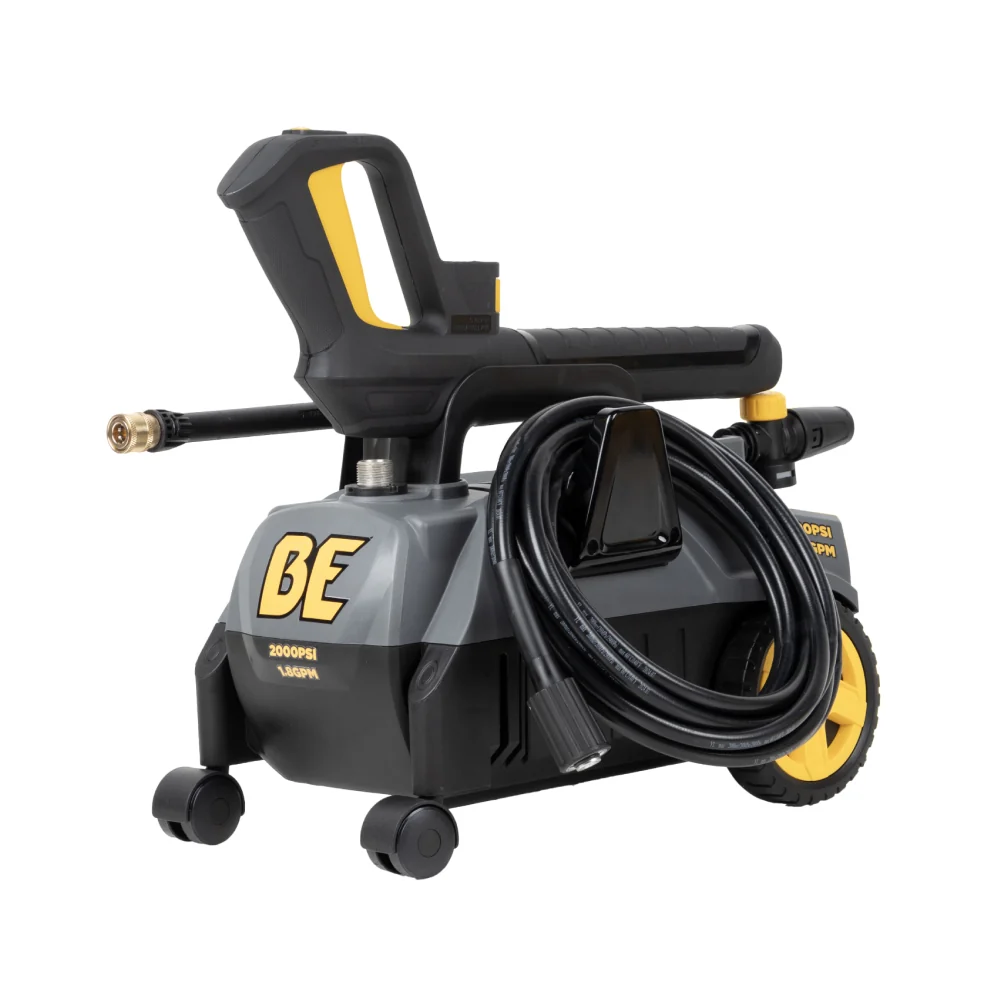 BE Power Equipment P2018EN 2000 PSI 1.6 GPM Electric Portable Pressure Washer with integrated hose wrap and spray gun handle