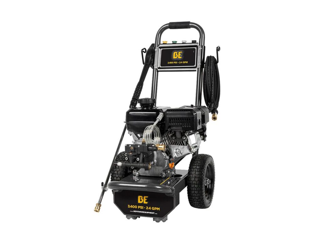 BE Power Equipment B3475PX 3400 PSI 2.4 GPM Gas Pressure Washer with PowerEase Engine and Pneumatic Tires