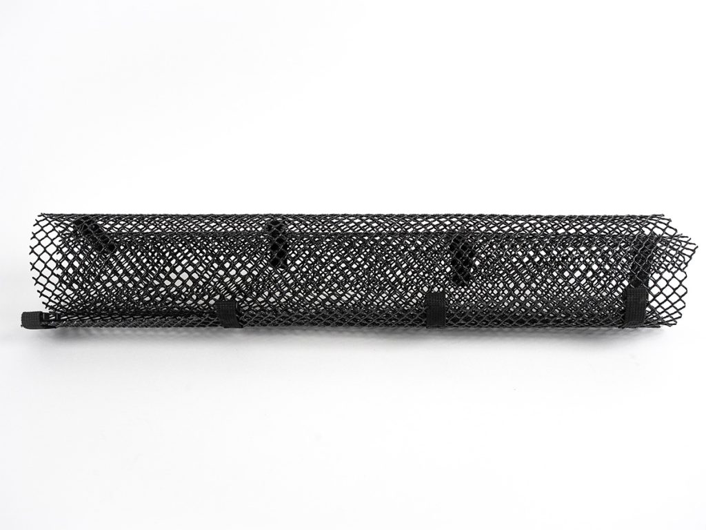 Medallion West Super Flow Replacement Mesh sleeve (Part# WAP100440) featuring a cylindrical black diamond-pattern mesh outer screen with integrated securing clips against a clean white background.