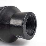 Medallion West Super-Flo SF3 filter featuring a black mesh outer sleeve with securing straps and molded rubber end caps against a clean white studio background