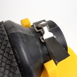 Polywest 2-foot filter float assembly featuring a black mesh strainer screen cylinder mounted on a bright yellow floating base frame.