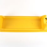 Polywest 2-foot filter float assembly featuring a black mesh strainer screen cylinder mounted on a bright yellow floating base frame.
