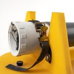 Polywest 3 Foot Super Flow Filter Float (Part# WAP100510) featuring a long grey fine-mesh filter tube resting horizontally inside a yellow polyethylene float tray.