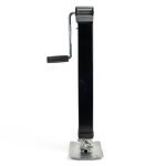 RAM heavy-duty sidewind 7,000 lbs drop-leg square trailer jack with side-mount crank handle, black powder-coated outer tube, zinc-plated footplate, and drop-leg safety pin on a white background.