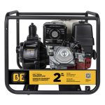 BE Power Equipment Honda-powered 2-inch high-pressure water pump housed within a protective black steel roll cage.
