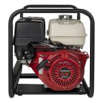 BE Power Equipment Honda-powered 2-inch high-pressure water pump housed within a protective black steel roll cage.