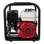 BE 2-inch gas-powered chemical transfer pump with Honda GX160 engine housed in a black heavy-duty steel roll cage.