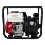 BE 2-inch gas-powered chemical transfer pump with Honda GX160 engine housed in a black heavy-duty steel roll cage.
