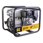 BE Power Equipment Honda-powered 4-inch trash pump housed inside a heavy-duty black tubular steel roll cage.