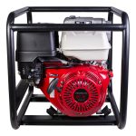 BE Power Equipment Honda-powered 4-inch trash pump housed inside a heavy-duty black tubular steel roll cage.