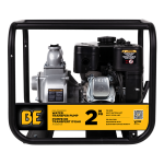 BE Power Equipment gas-powered 2-inch water transfer pump housed inside a heavy-duty black steel roll cage.