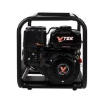 BE Power Equipment gas-powered 2-inch water transfer pump housed inside a heavy-duty black steel roll cage.